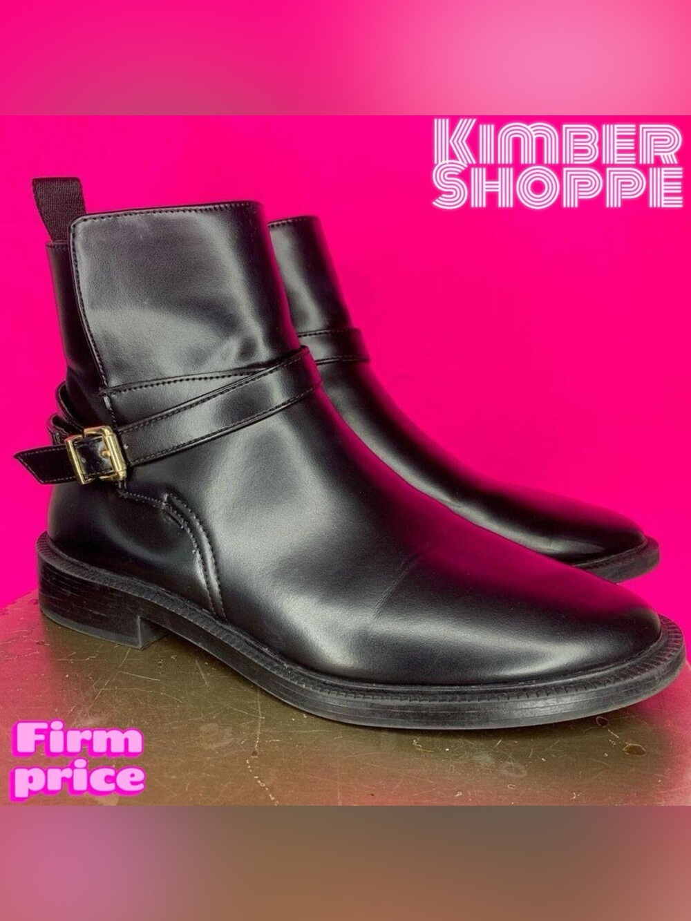 H&M Jodhpur Black Faux Leather Wrap Strap Ankle Boots US 8